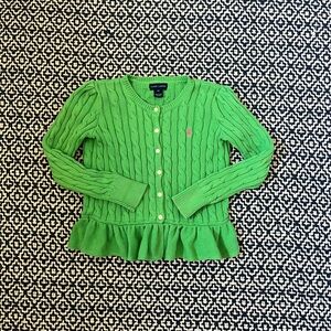 SOLD Polo Ralph Laure Girks Green Cable Peplum sweater cardigan